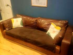 Freecycle Large 4 seater (chestnut) brown leather sofa