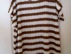 Freecycle Coffee/Cream Striped Short Sleeve Tunic Top