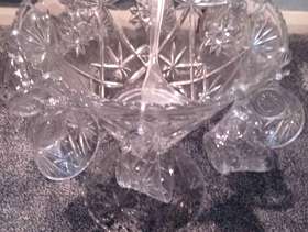 Freecycle Glass Punch Bowl and Cups