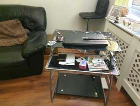 Freecycle Black glass computer desk.