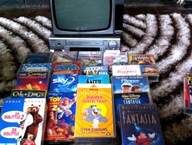 Freecycle Portable tv +VHS tapes + VHS player