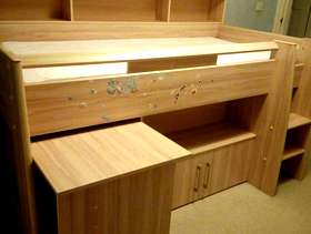 Freecycle Cabin bed. With storage cupboard, shelves and pullout desk pull