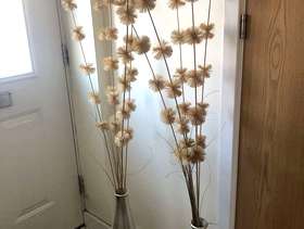 Freecycle Artificial natural colour large flowers in silver colour vases x2