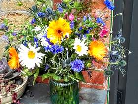 Freecycle Cottage garden flowers in a glass vase