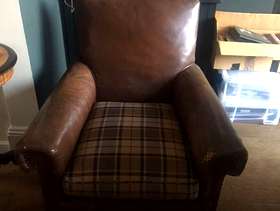 Freecycle 1930s dark brown leather sofa and 2 armchairs with cushions ...