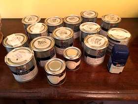 Freecycle Paint sample pots (greys, beiges and off whites)