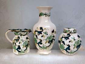Freecycle MASON'S IRONSTONE Green Chartruese Vase, Ginger Jar and Jug.