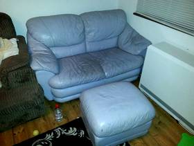 Freecycle 2 x two seater leather sofa & matching footstool