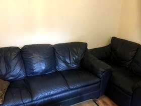 Freecycle 3 and 2 seater dark blue leather sofas