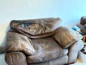Freecycle Brown leather sofa and 2 chairs