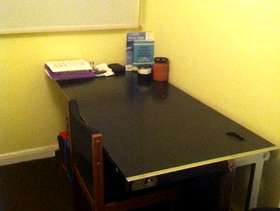 Freecycle Big solid black wood and chrome office desk