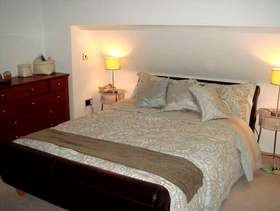 Freecycle Brown Leather King Size Roll End Bed frame with slatted ...