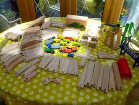 Freecycle Large wooden train set pieces