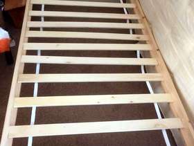 Freecycle Wooden Bed, slatted base, single, pale pine. Can deliver