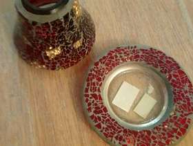 Freecycle Yankee Candle small jar candle red glass mosaic shade and ...