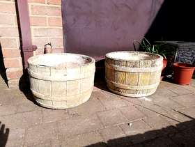 Freecycle 2 matching barrel effect stone plant pots