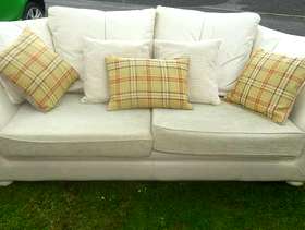 Freecycle Cream leather settee with fabric cushions