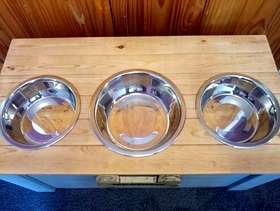 Freecycle Raised dog bowl holder chest with storage. Dog bowl stand ...