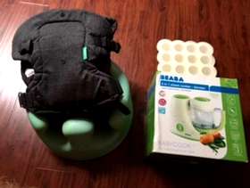 Freecycle Bumbo seat, Infantino Flip Carrier, Beba Baby Food Maker