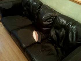 Freecycle Black leather 3 seater sofa