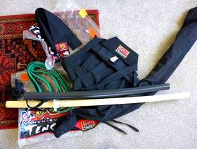 Freecycle Aikido Hakama and training sword and green belt