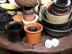 Freecycle Table full of plastic & pot plant pots