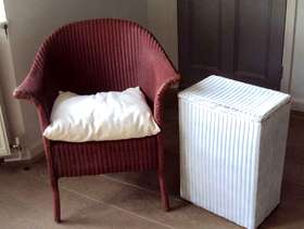 Freecycle Lloyd Loom vintage chair and Lusty laundry or linen box