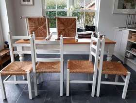 Freecycle Six rush seated, white painted, dining room chairs