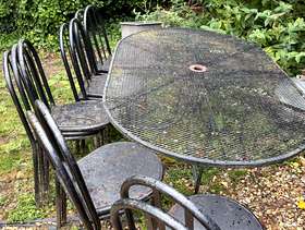 Freecycle Cast iron garden table and 11 chairs for scrap or ...