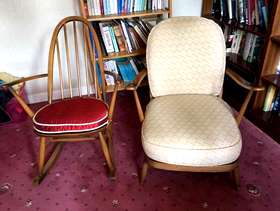 Freecycle Ercol upholstered armchair plus small rocking chair.