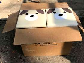 Freecycle Cute, Doggy-faced Dog Food bins (qty 2 with cabinet insert)