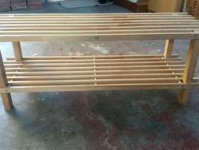 Freecycle Small Pine 2 Tier Shoe Rack Storage Shelves.