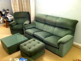Freecycle Green fabric sofa set with 3 seater sofa, armchair, footstall ...