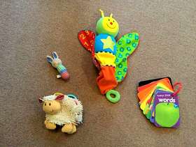 Freecycle Four Toy Bundle Incl Musical Butterfly, Sheep Book, rattle - ...