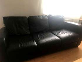 Freecycle 3 seater black leather sofa