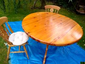 Freecycle 48in Pine Pedestal Table & Four Chairs