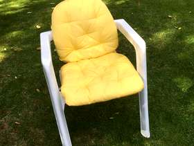 Freecycle Three white chairs with yellow cushions
