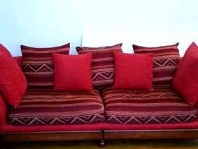 Freecycle 2 x red/pattern 4 seater sofa's