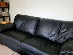 Freecycle Black leather 3 seater sofa