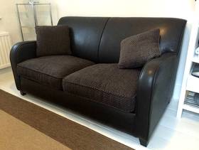 Freecycle Brown Faux Leather & Fabric 2 Seater Sofa Bed