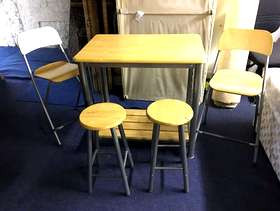 Freecycle Pine kitchen island table & 2 stools 2 chairs