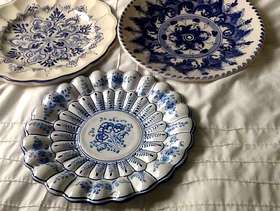 Freecycle 3 blue and white plates 12"