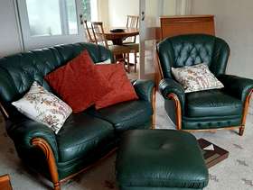 Freecycle Leather 2 seater chair & footstool
