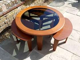Freecycle Vintage Round Teak Coffee Table with 3 Side Tables