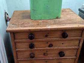 Freecycle Antique french pine dough bin cupboard & enamel bread bin