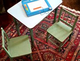 Freecycle Wooden Child's table and 2 chairs - free.
