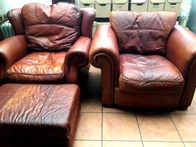 Freecycle 2 Leather chairs & footstool