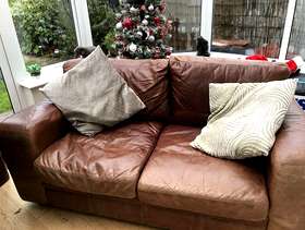 Freecycle Two seater brown leather sofa & three seater brown leather ...