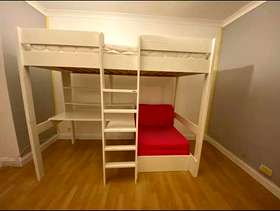 Freecycle Stompa high sleeper desk bed frame with pink sofa bed ...