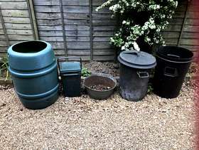 Freecycle Bins, water butt and a metal planter
